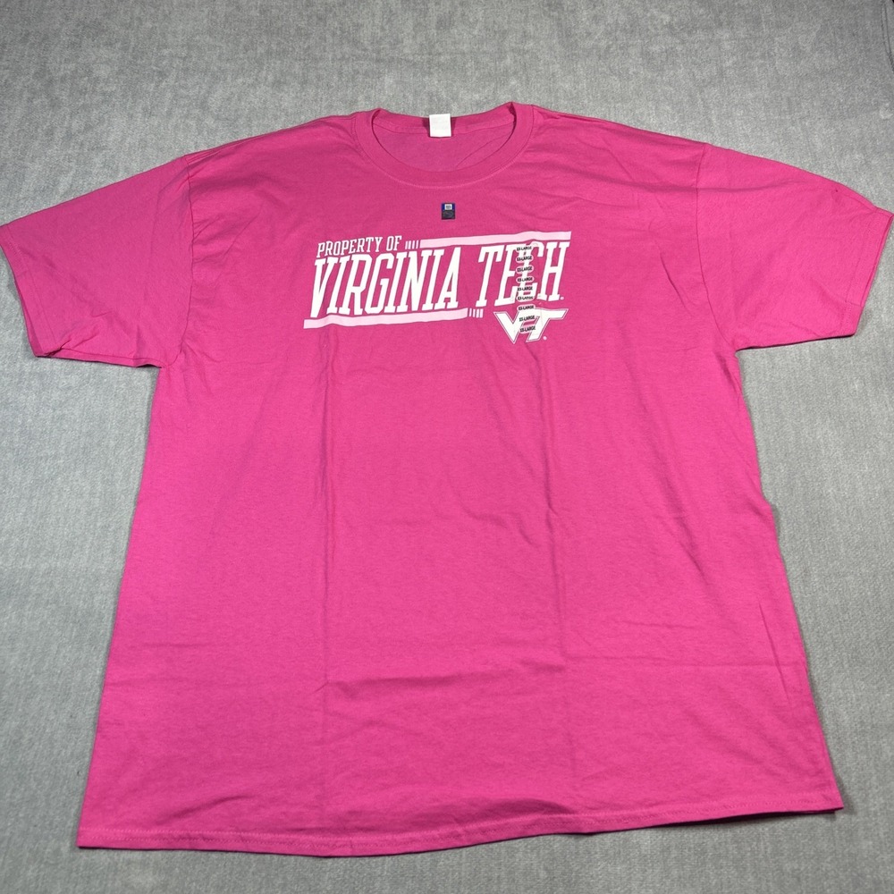 Property Of Virginia Tech Hokies VT Pink/White T-Shirt Unisex Adult Size XXL